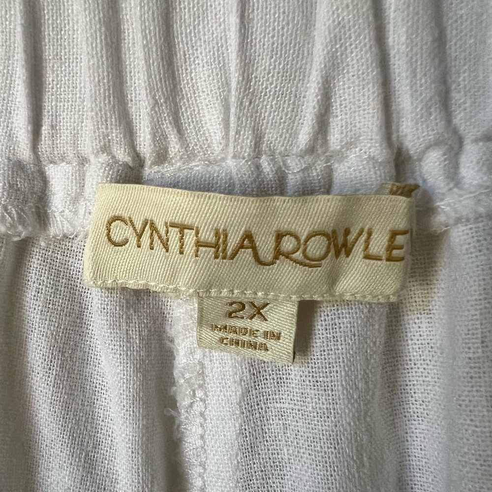 Cynthia Rowley Linen Blend White Wide Leg Pants Lace Eyelet Hem Size 2X - Picture 6 of 7